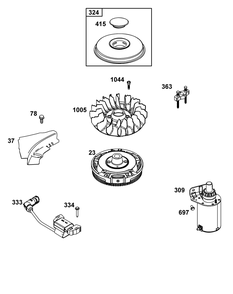 Flywheel, Ignition, And Starter Group Diagram and Parts List for 31Q507-0014-H5 200000 - 399999 Briggs and Stratton Engine